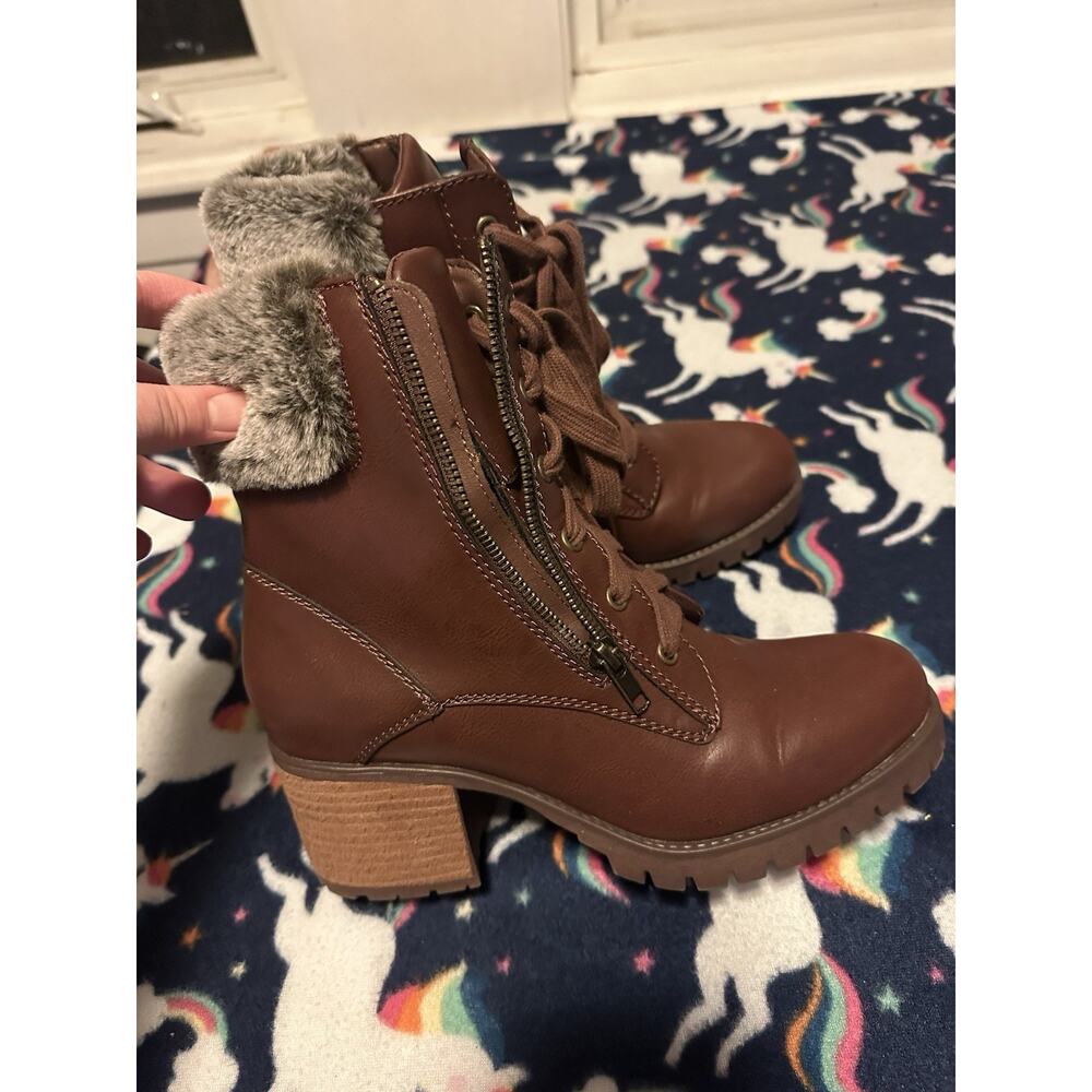 Women’s Size 10M Dress Boot Faux Fur Trim Mia Brown (stitch Fix) Worn 1x - Picture 10 of 11
